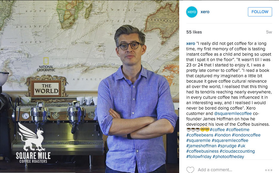 Xero sharing client stories on Instagram